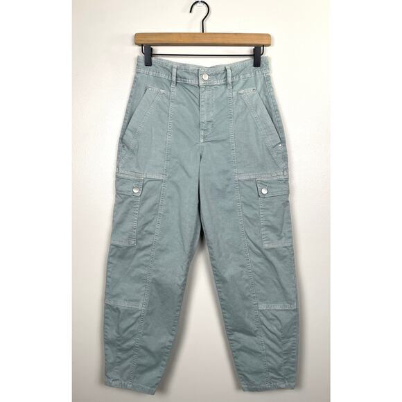 Anthropologie Cotton-Linen Utility Balloon Pants Blue Green Size 2 Ripstop Cargo - Picture 1 of 11